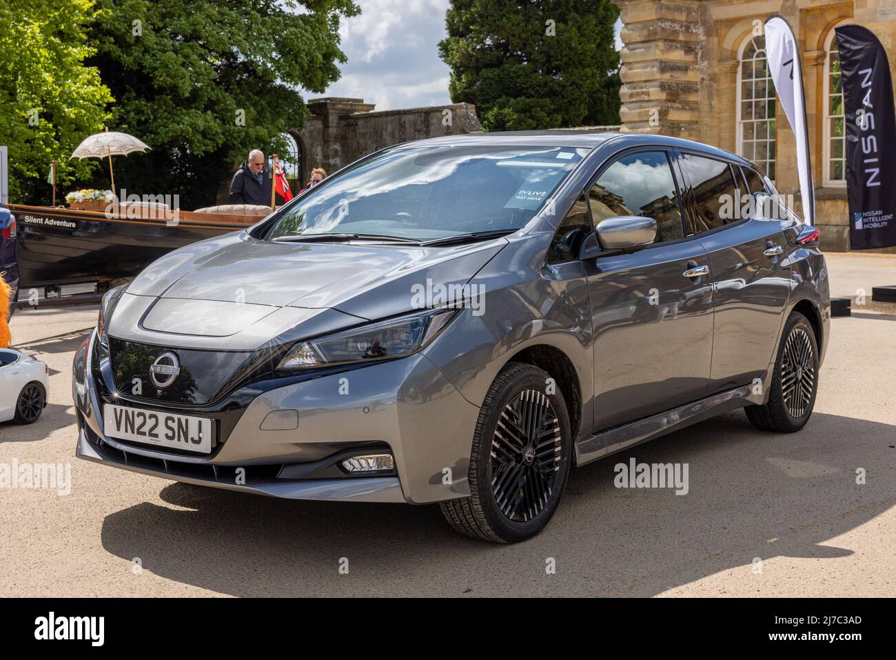 Nissan Leaf - 100% electric family car on display at the EV Live event held at Blenheim Palace on the 7th May 2022 Stock Photo