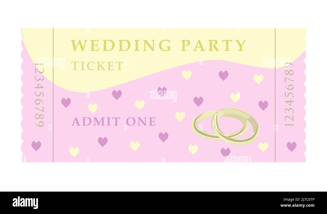 Wedding party ticket, illustration in pink and yellow colors Stock Vector