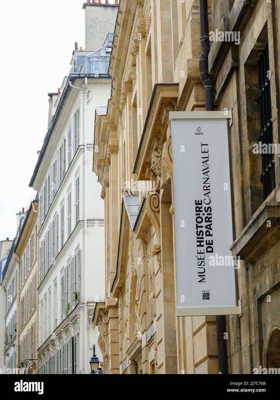 Banner on the side of the History of Paris, Carnavalet, Museum, Paris, France. Stock Photo