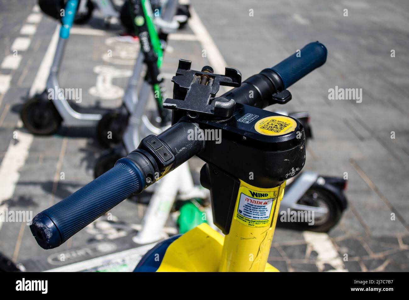 Tel Aviv, Israel May 07, 2022 Electric scooter to hire, operating