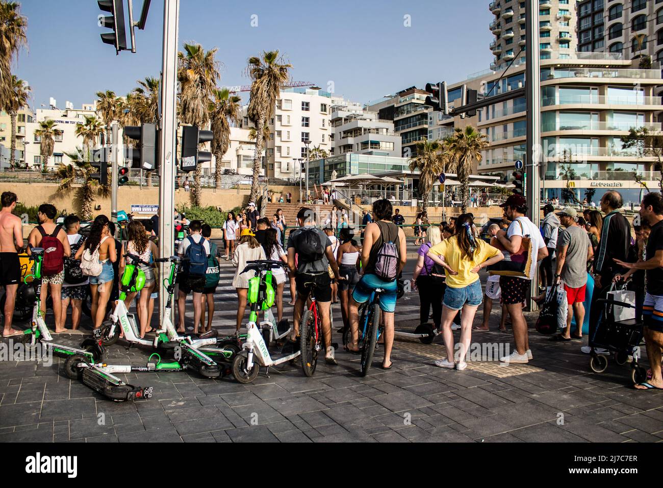 Tel Aviv, Israel May 07, 2022 Electric scooter to hire, operating