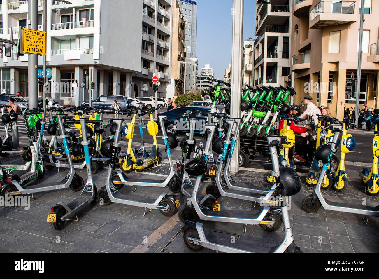 Tel Aviv, Israel May 07, 2022 Electric scooter to hire, operating