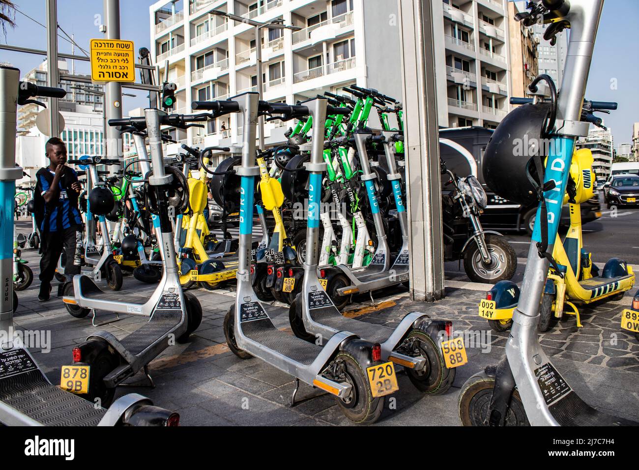 Tel Aviv, Israel May 07, 2022 Electric scooter to hire, operating