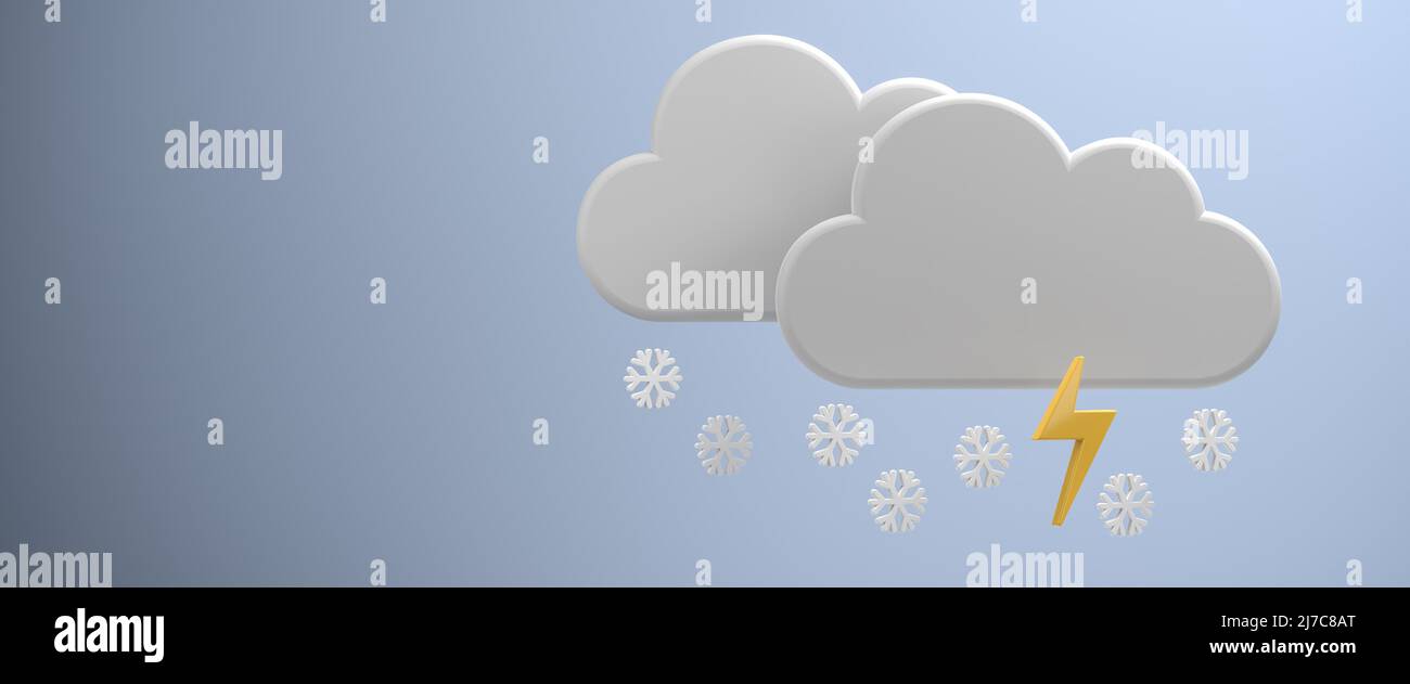 3D Weather forecast web banner series Thunderstorm Blizzard