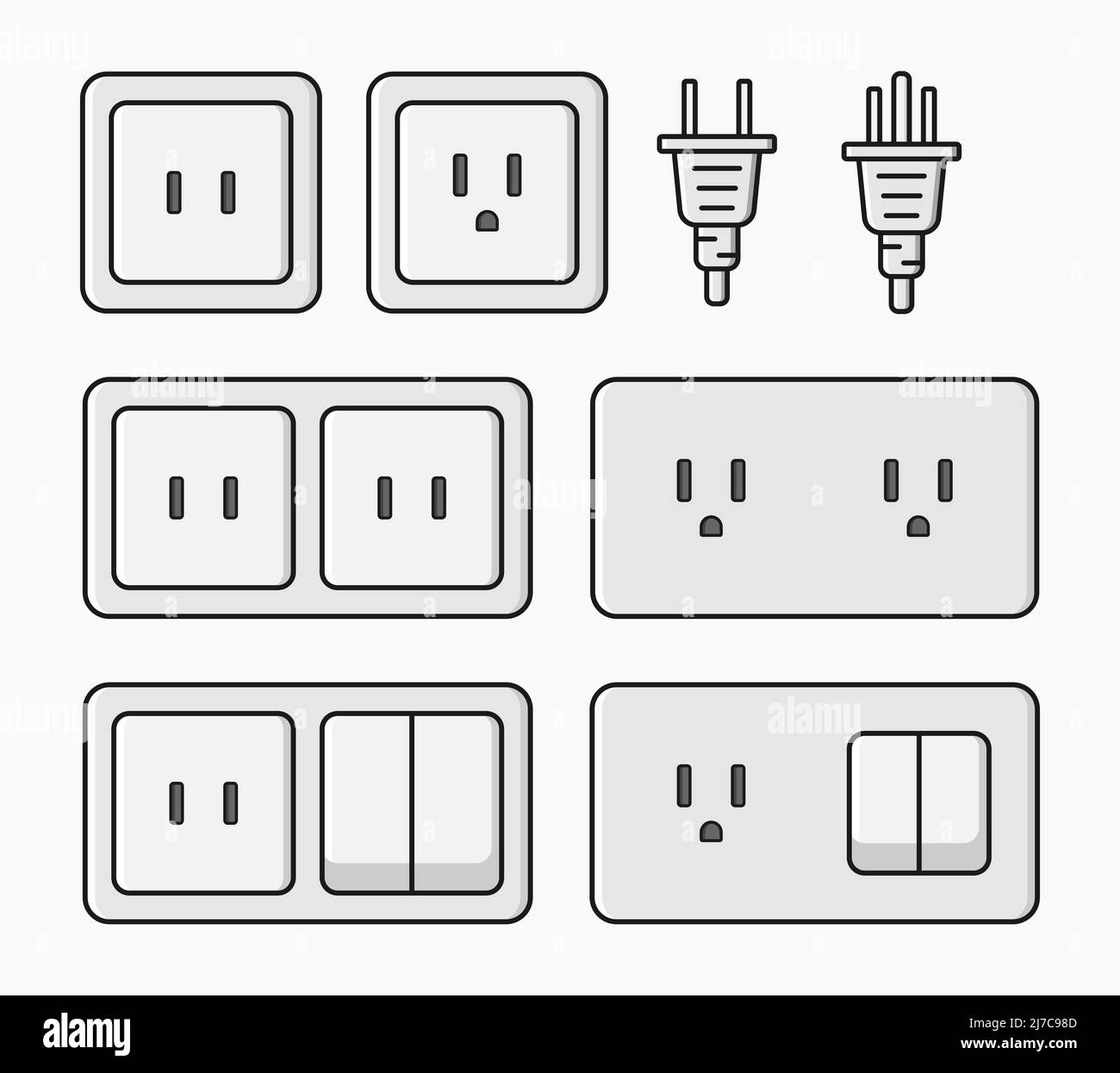 power outlet plug electric socket type a and b set vector flat illustration Stock Vector