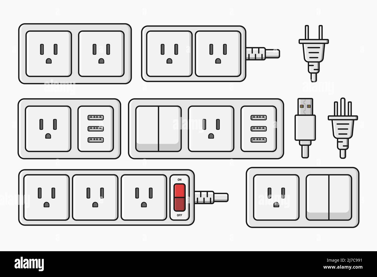 power outlet plug electric socket type b switcher set vector flat