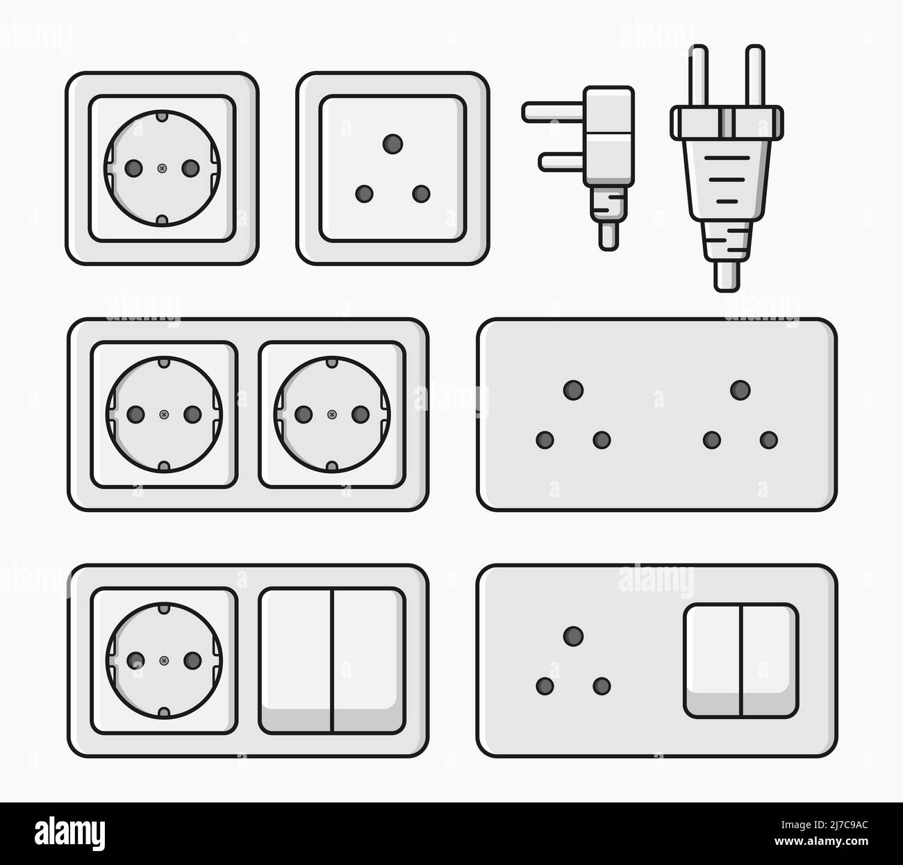 power outlet plug electric socket type f and d set vector flat