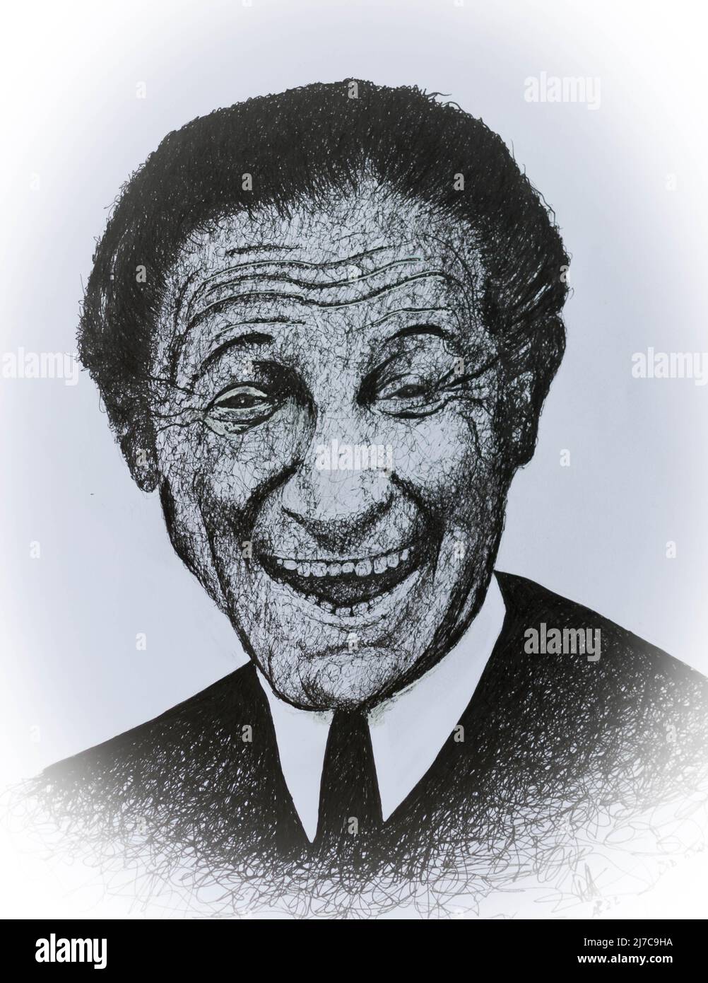 Pen and ink scribble sketch of Sid James Stock Photo