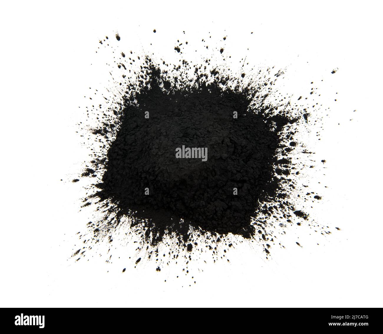 Black toner for a laser printer on a white background. Toner powder isolate. Cartridge Stock Photo