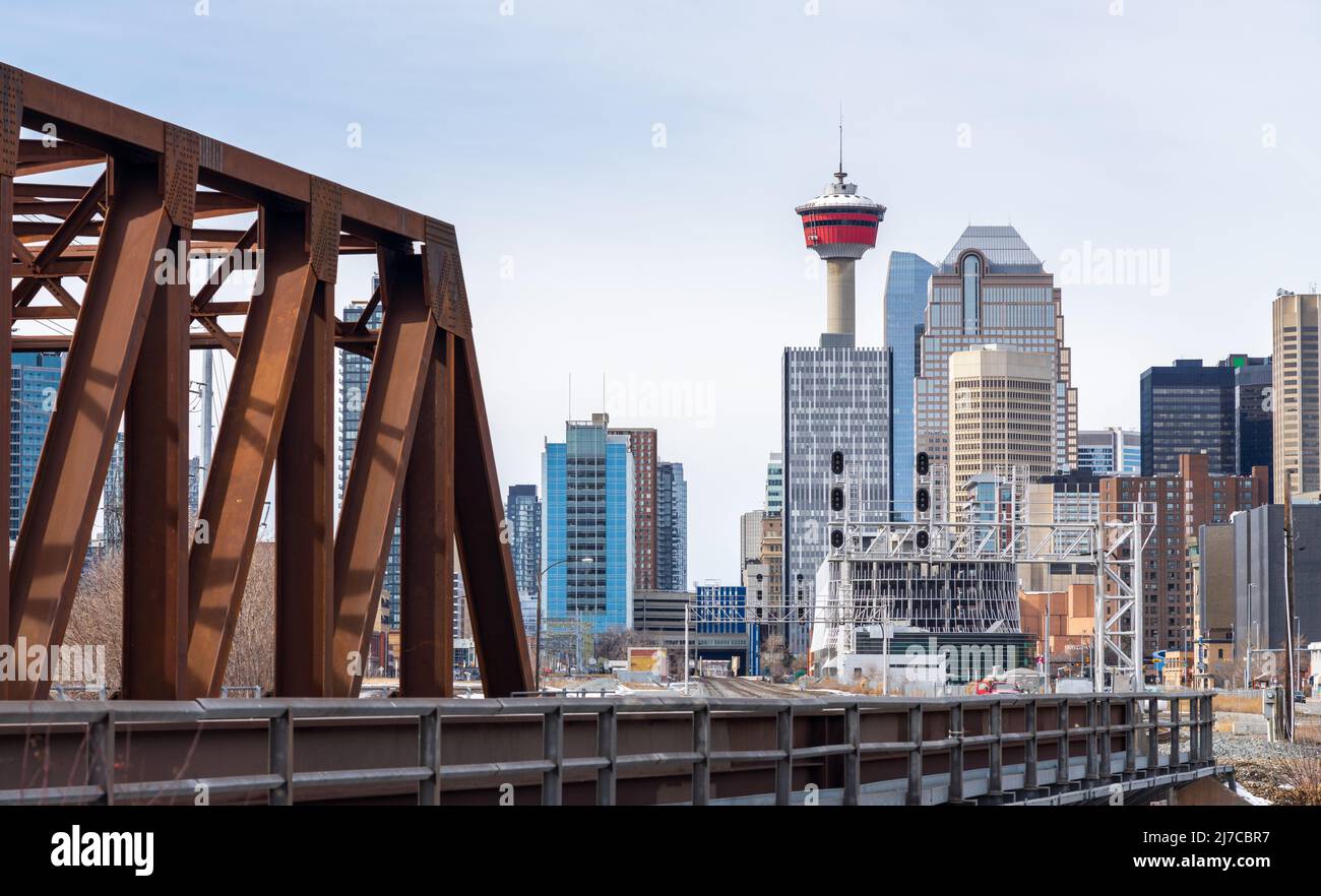 City skyline of downtown Calgary, Alberta, Canada. Stock Photo
