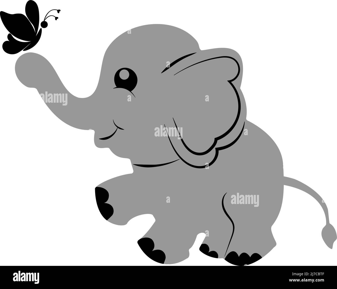 Cute elephant kawaii character vector Black and White Stock Photos ...