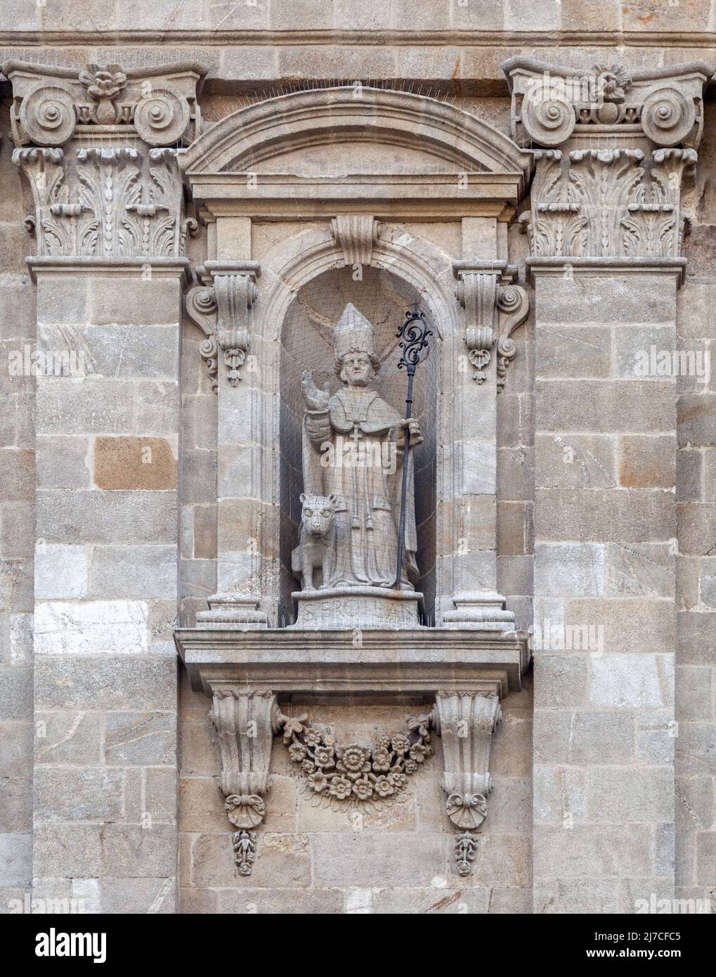 Statue on Saint Mary's Cathedral in Lugo Stock Photo