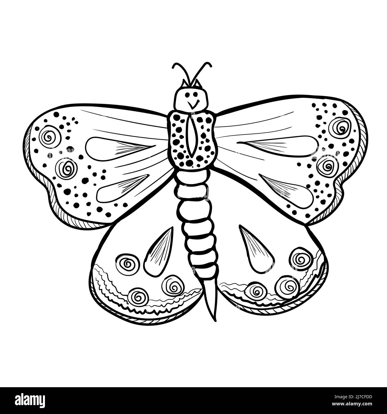 Cute butterfly, black and white illustration Stock Vector