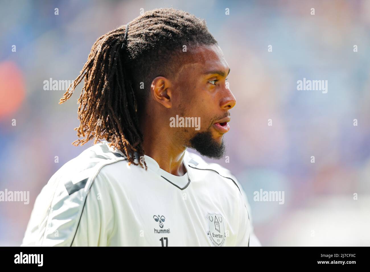 8th May 2022,  King Power Stadium, Leicester, Leicestershire, England;  Premier League Football, Leicester City versus Everton; Alex Iwobi of Everton during the pre-match warm-up Stock Photo