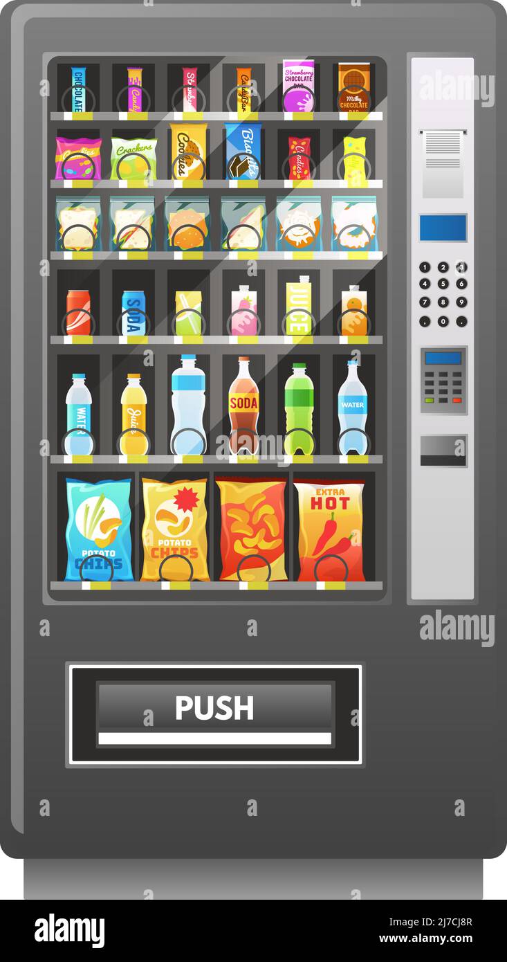 Vending machine. Automatic food, lunch snacks and drink sale, square  appliance with panel and buttons, bottles inside, retail equipment,  realistic Stock Vector Image & Art - Alamy