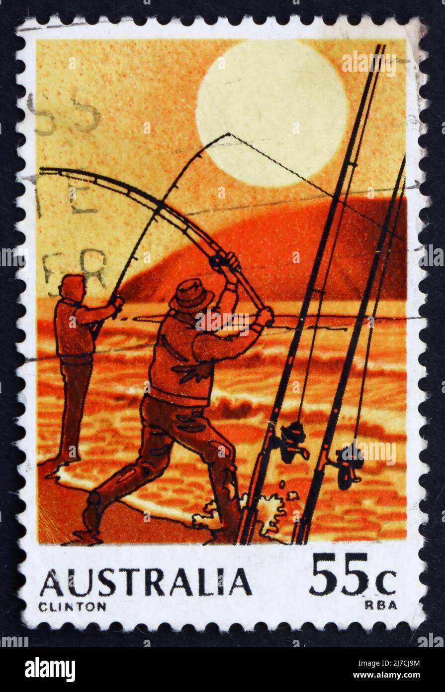 AUSTRALIA - CIRCA 1979: a stamp printed in the Australia shows Surf Fishing, Sport Fishing, circa 1979 Stock Photo