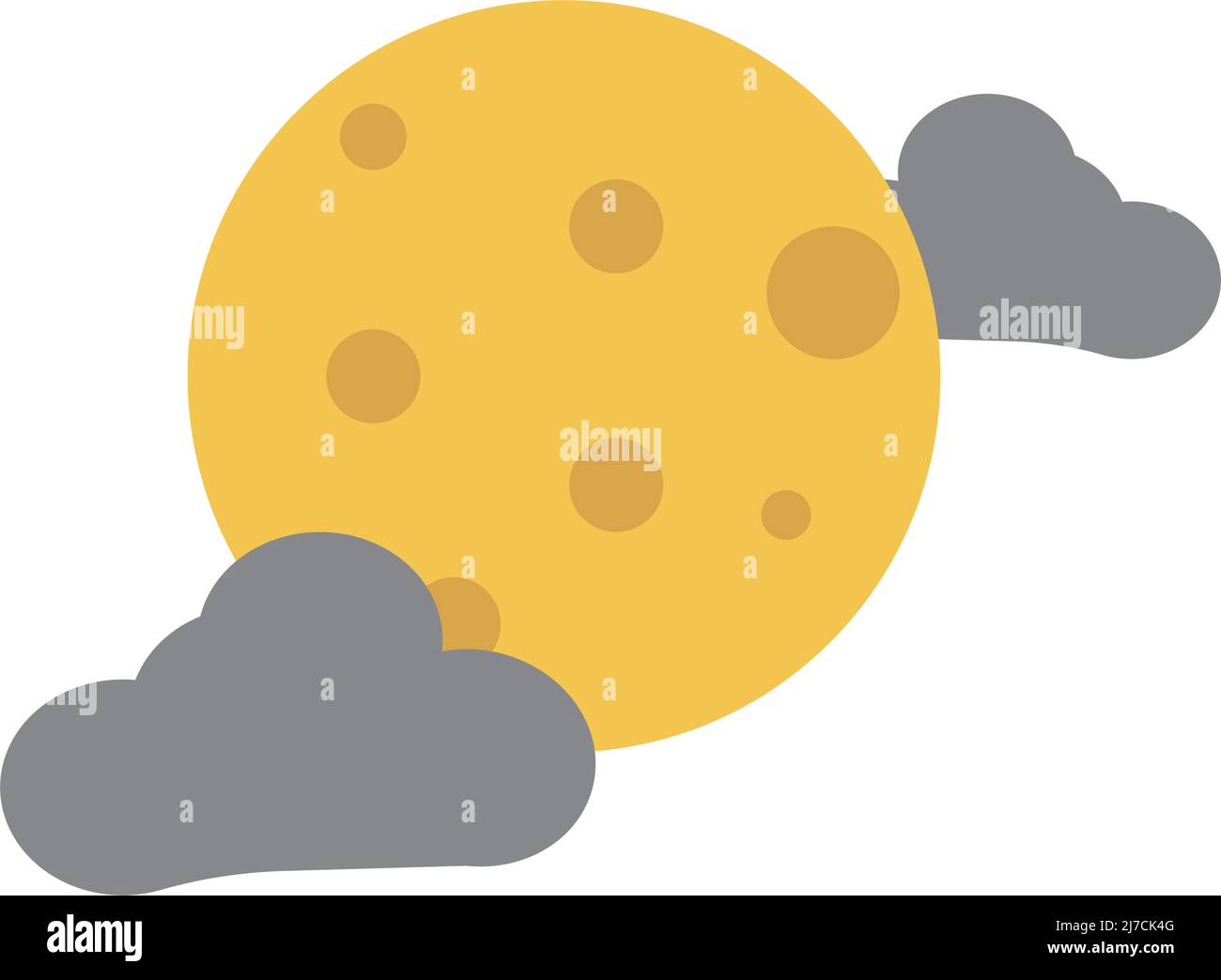 Cratered moon and black clouds. Night. Editable vector. Stock Vector