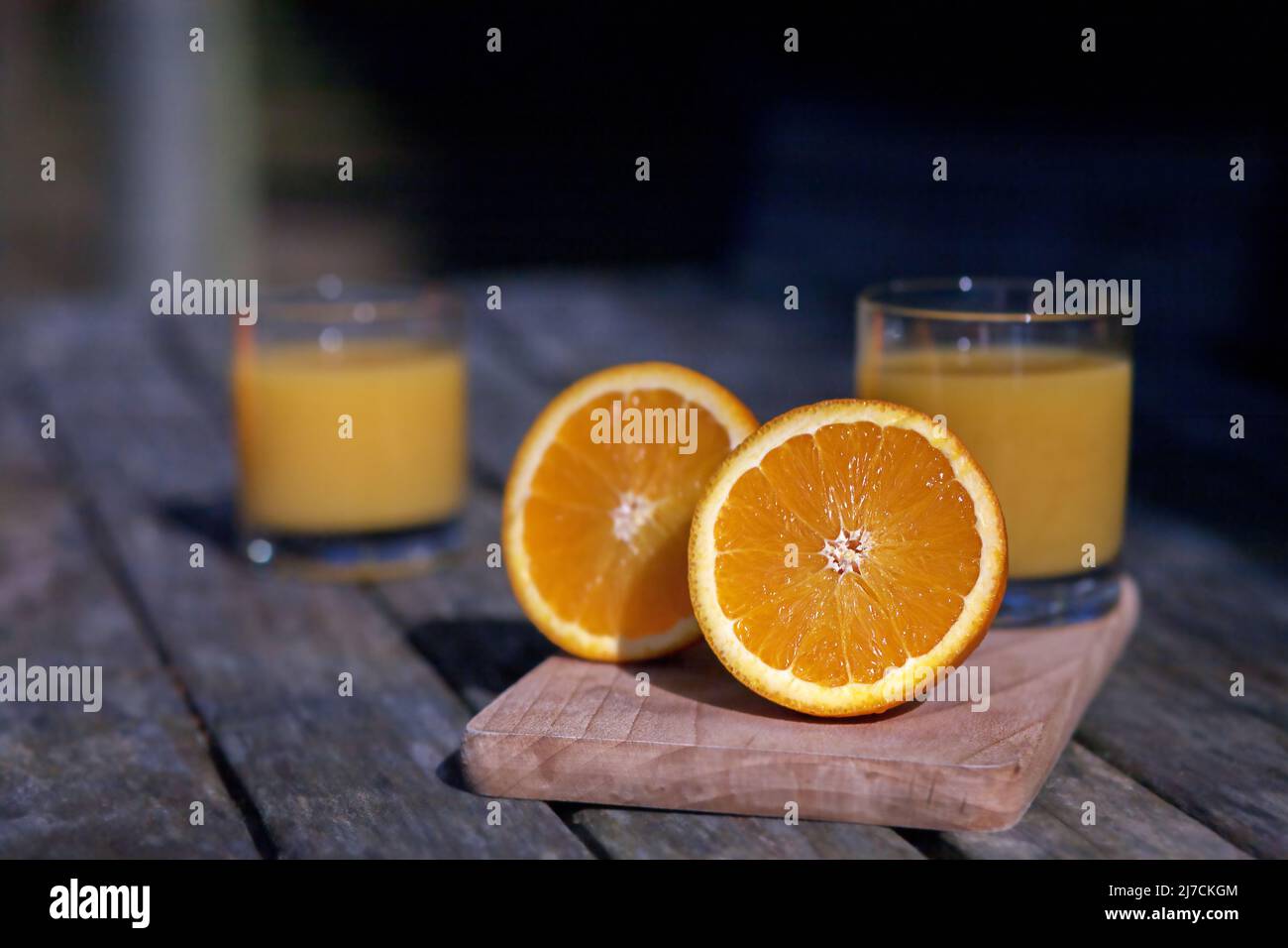 Fresh orange juice with fresh orange. European Breakfast Stock Photo