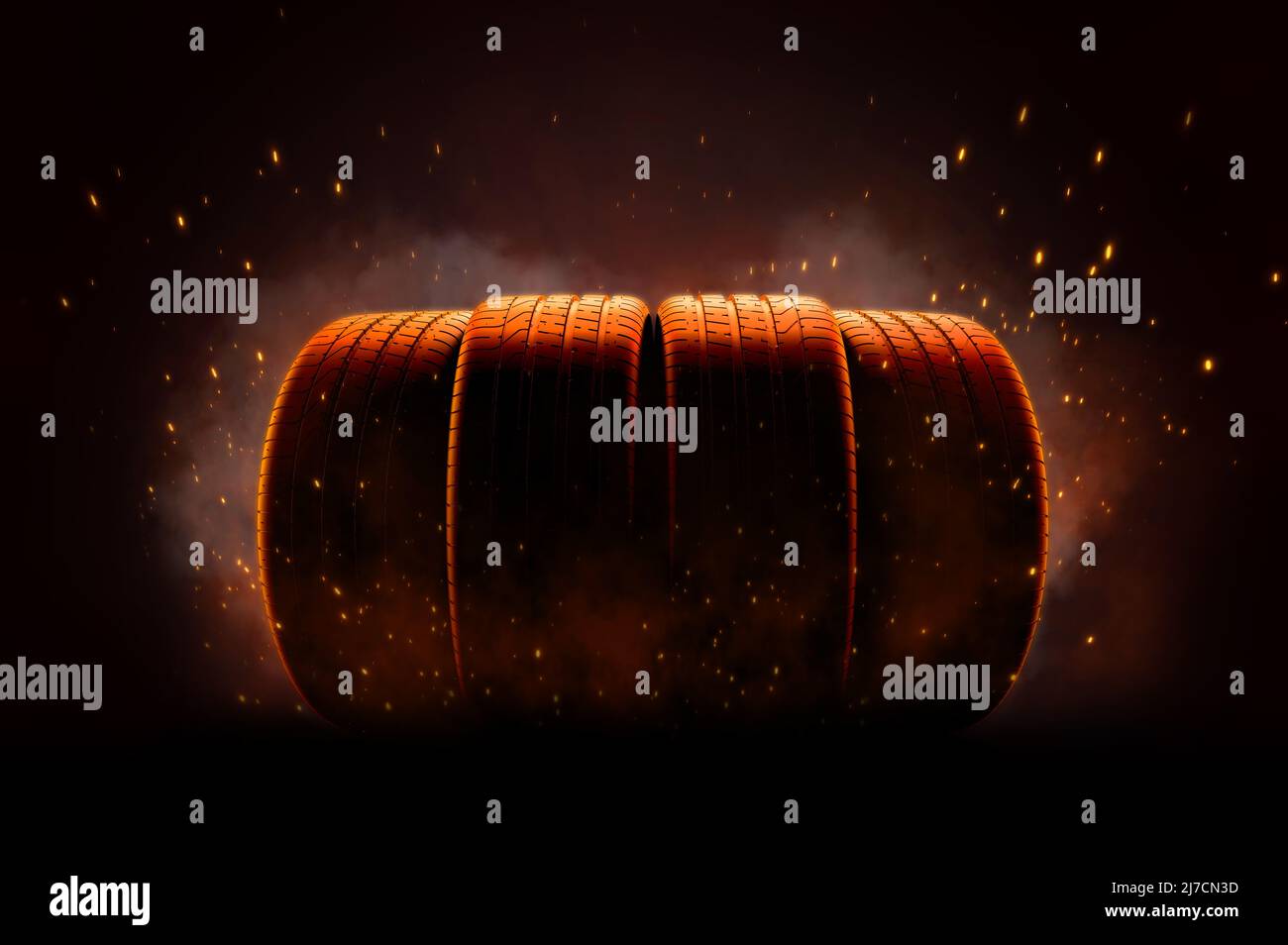 Car tires with sparks and smoke 3D illustration Stock Photo Alamy