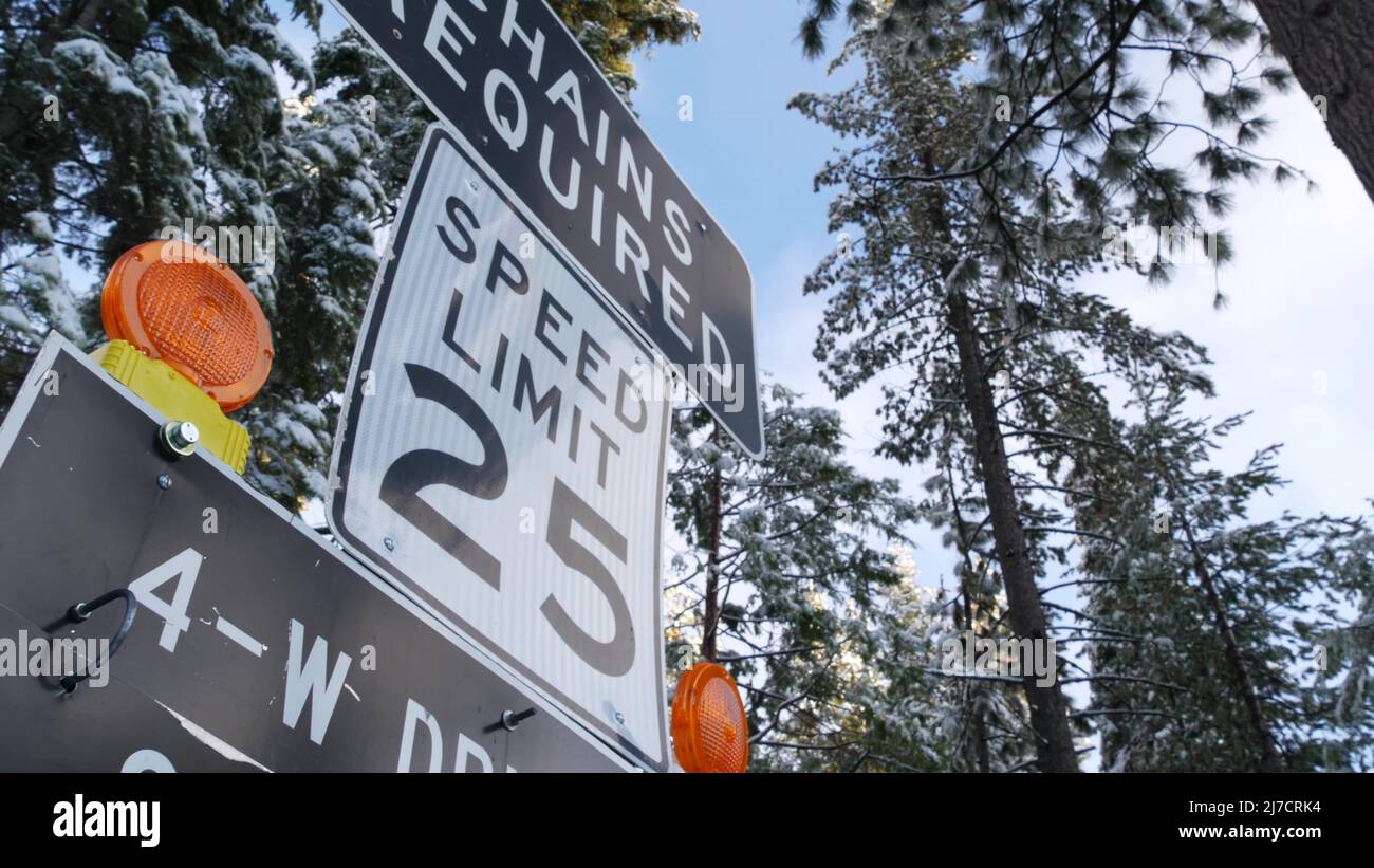 Chains or snow tires required traffic sign, mountains winter highway