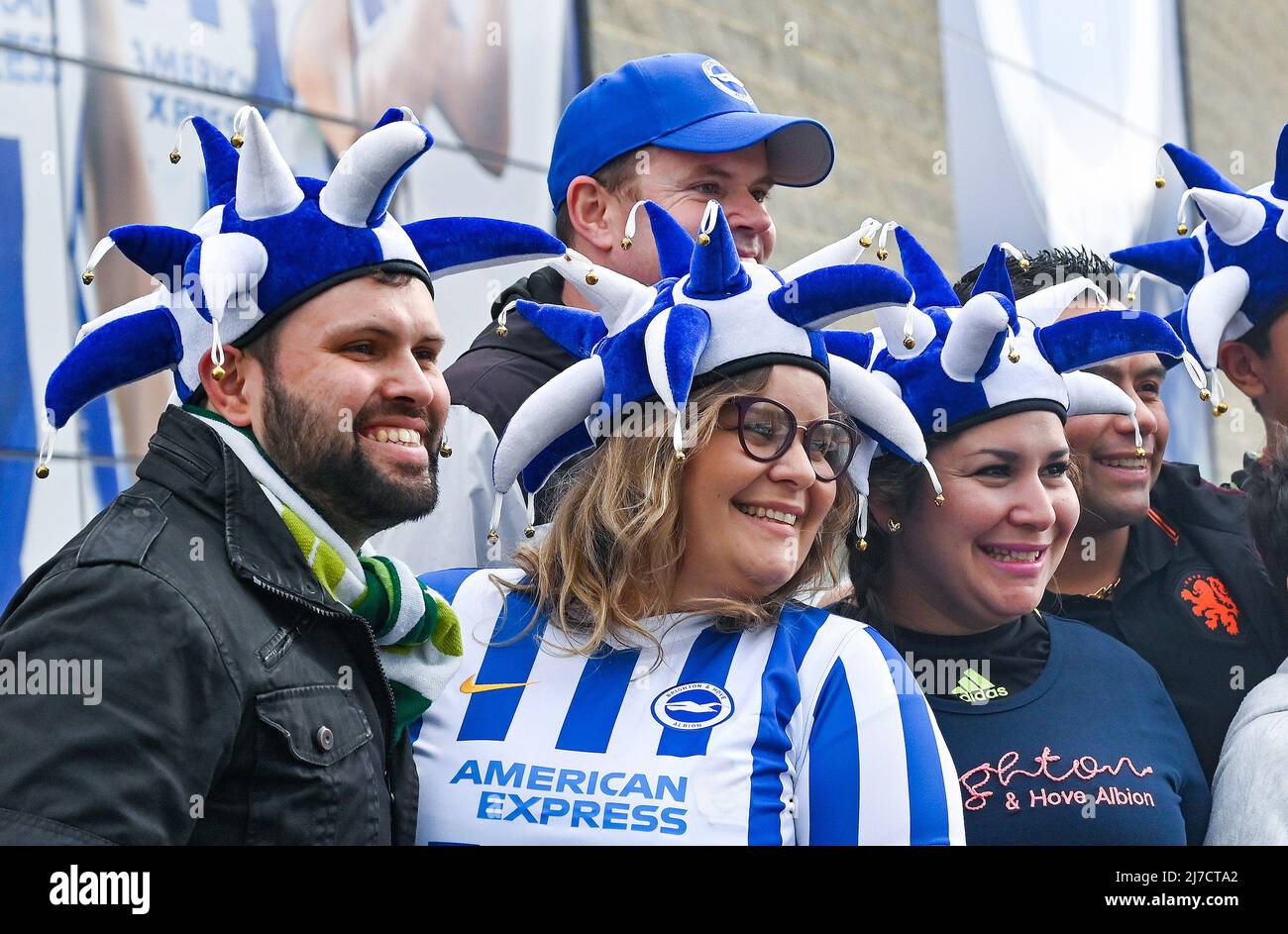 Fans outside the Amex Stadium before the Premier League match between Brighton and Hove Albion and Manchester United at the American Express Stadium  , Brighton , UK - 7th May 2022  Editorial use only. No merchandising. For Football images FA and Premier League restrictions apply inc. no internet/mobile usage without FAPL license - for details contact Football Dataco Stock Photo
