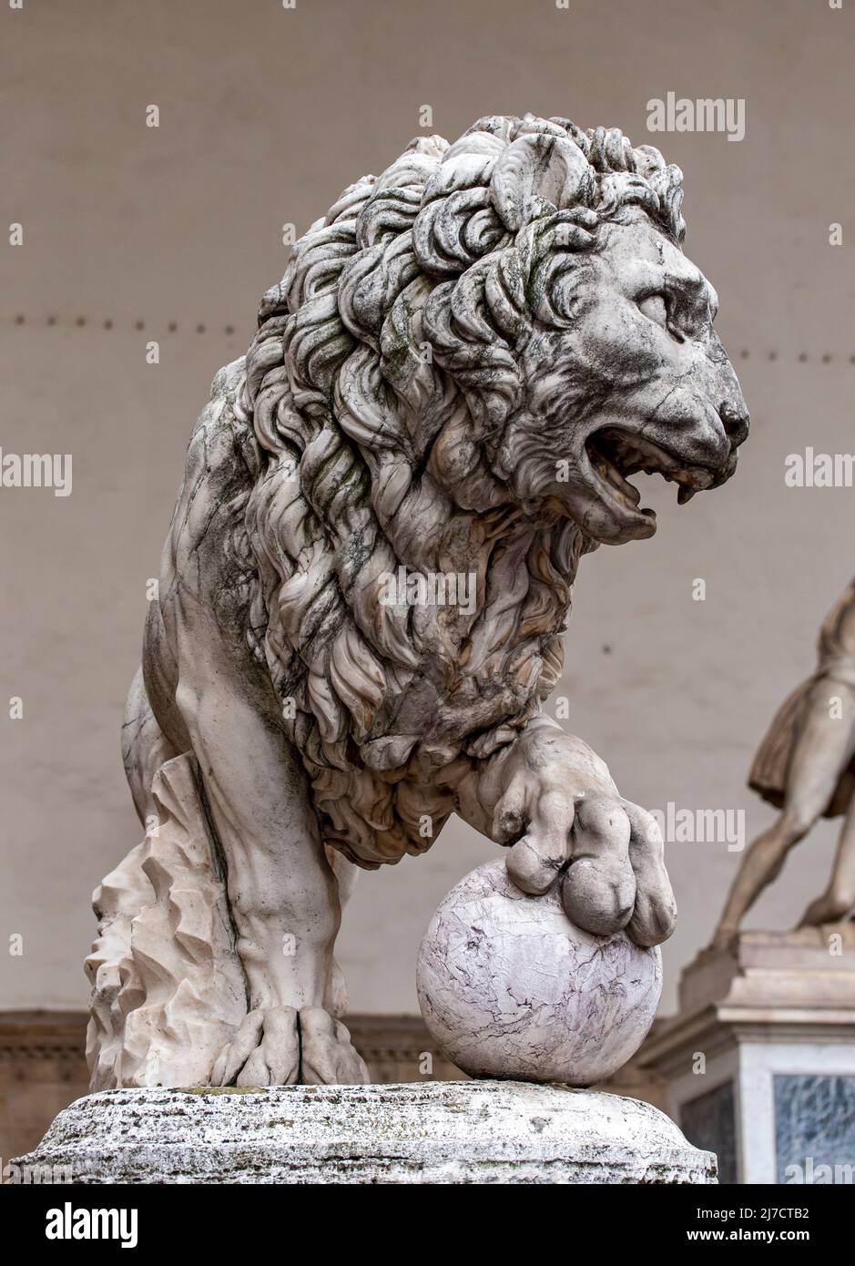 Medici lion statue, Loggia dei Lanzi, Piazza della Signoria, Florence, Italy Stock Photo