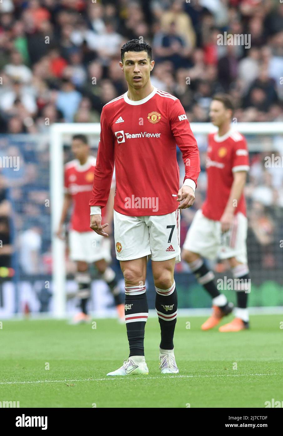 Cristiano Ronaldo of Manchester United during  the Premier League match between Brighton and Hove Albion and Manchester United at the American Express Stadium  , Brighton , UK - 7th May 2022  Photo Simon Dack/Telephoto ImagesEditorial use only. No merchandising. For Football images FA and Premier League restrictions apply inc. no internet/mobile usage without FAPL license - for details contact Football Dataco Stock Photo