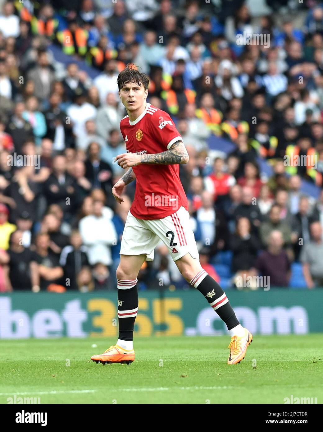 Victor Lindelof of Manchester United during  the Premier League match between Brighton and Hove Albion and Manchester United at the American Express Stadium  , Brighton , UK - 7th May 2022  Editorial use only. No merchandising. For Football images FA and Premier League restrictions apply inc. no internet/mobile usage without FAPL license - for details contact Football Dataco Stock Photo