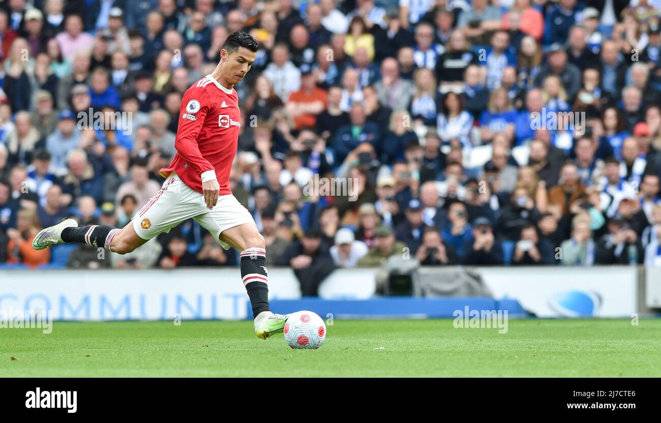 Cristiano Ronaldo of Manchester United during  the Premier League match between Brighton and Hove Albion and Manchester United at the American Express Stadium  , Brighton , UK - 7th May 2022  Editorial use only. No merchandising. For Football images FA and Premier League restrictions apply inc. no internet/mobile usage without FAPL license - for details contact Football Dataco Stock Photo