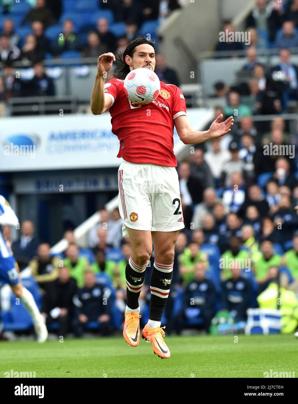 Edinson Cavani of Manchester United during  the Premier League match between Brighton and Hove Albion and Manchester United at the American Express Stadium  , Brighton , UK - 7th May 2022  Editorial use only. No merchandising. For Football images FA and Premier League restrictions apply inc. no internet/mobile usage without FAPL license - for details contact Football Dataco Stock Photo