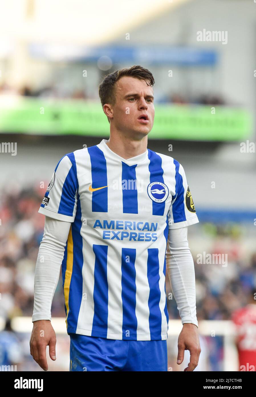 Solly March of Brighton during  the Premier League match between Brighton and Hove Albion and Manchester United at the American Express Stadium  , Brighton , UK - 7th May 2022  Editorial use only. No merchandising. For Football images FA and Premier League restrictions apply inc. no internet/mobile usage without FAPL license - for details contact Football Dataco Stock Photo