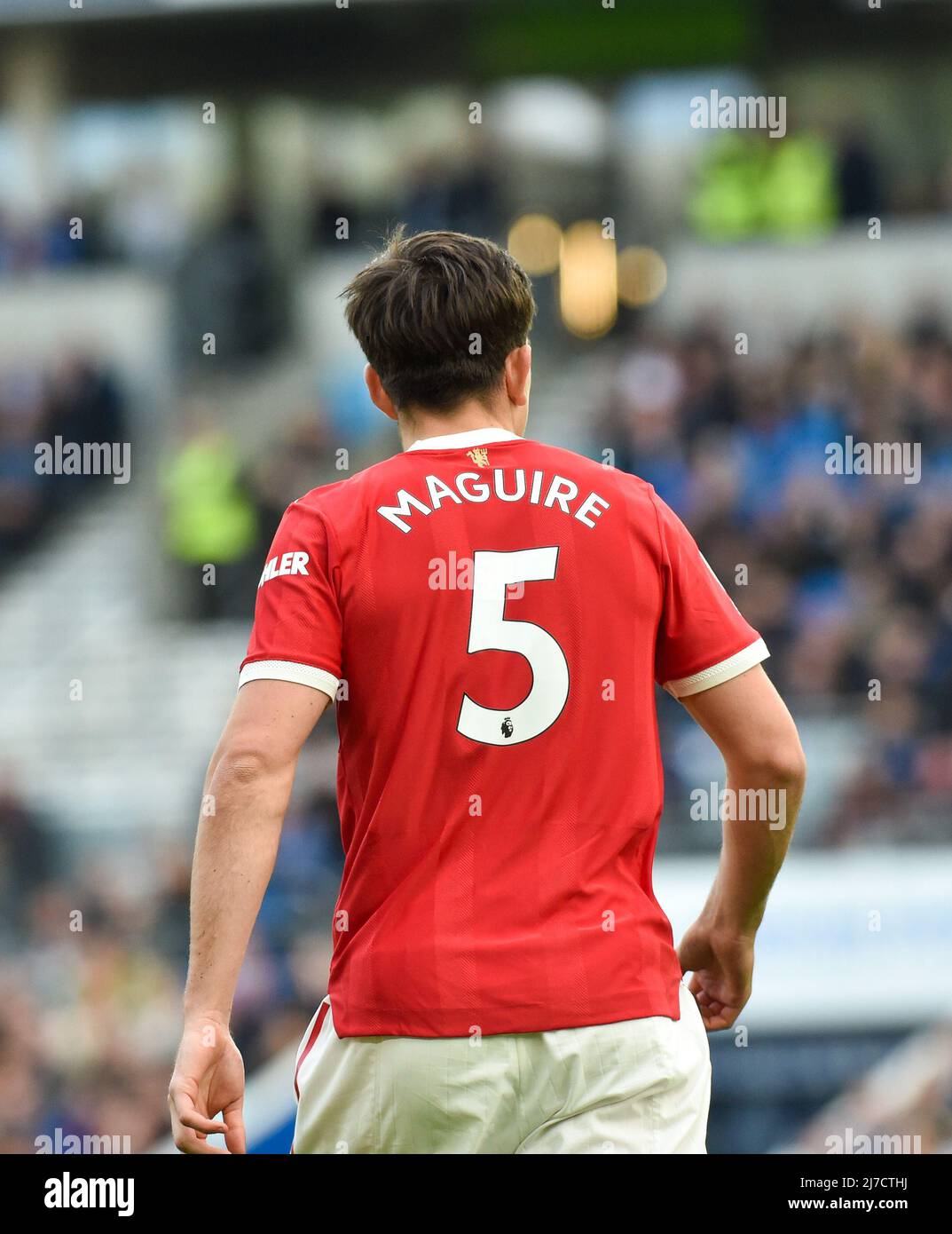 Harry Maguire of Manchester United during  the Premier League match between Brighton and Hove Albion and Manchester United at the American Express Stadium  , Brighton , UK - 7th May 2022  Editorial use only. No merchandising. For Football images FA and Premier League restrictions apply inc. no internet/mobile usage without FAPL license - for details contact Football Dataco Stock Photo