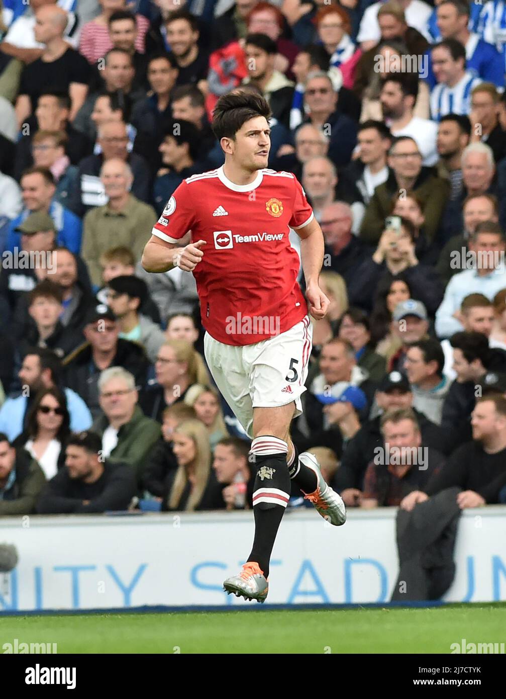 Harry Maguire of Manchester United during  the Premier League match between Brighton and Hove Albion and Manchester United at the American Express Stadium  , Brighton , UK - 7th May 2022  Editorial use only. No merchandising. For Football images FA and Premier League restrictions apply inc. no internet/mobile usage without FAPL license - for details contact Football Dataco Stock Photo