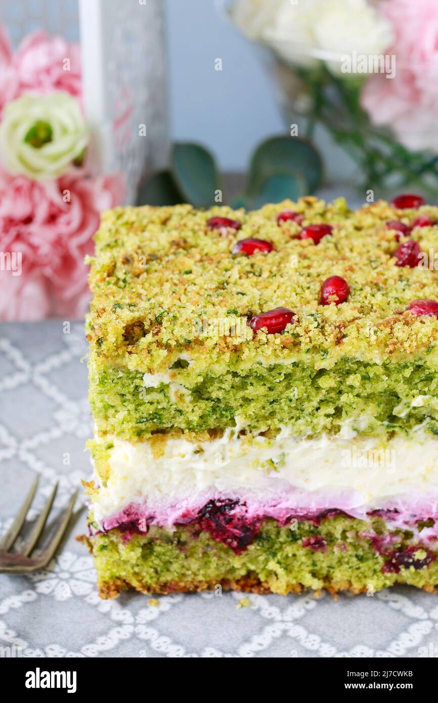 Spinach layer cake. Party dessert Stock Photo - Alamy