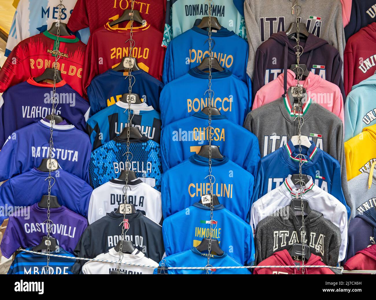 Italian football shirts, Florence Stock Photo