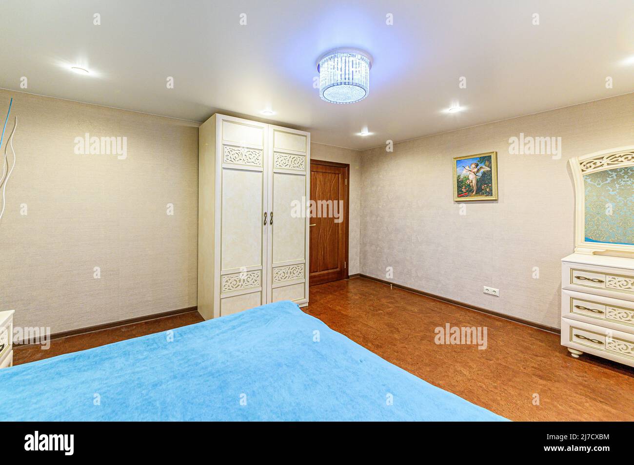 Russia, Moscow- May 21, 2020: interior apartment room bedroom with bed ...