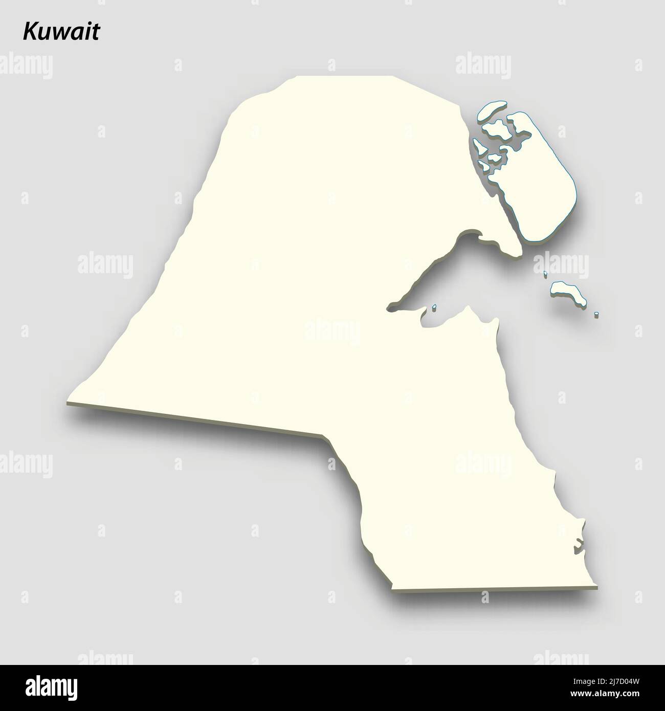 3d isometric map of Kuwait isolated with shadow. Paper card style