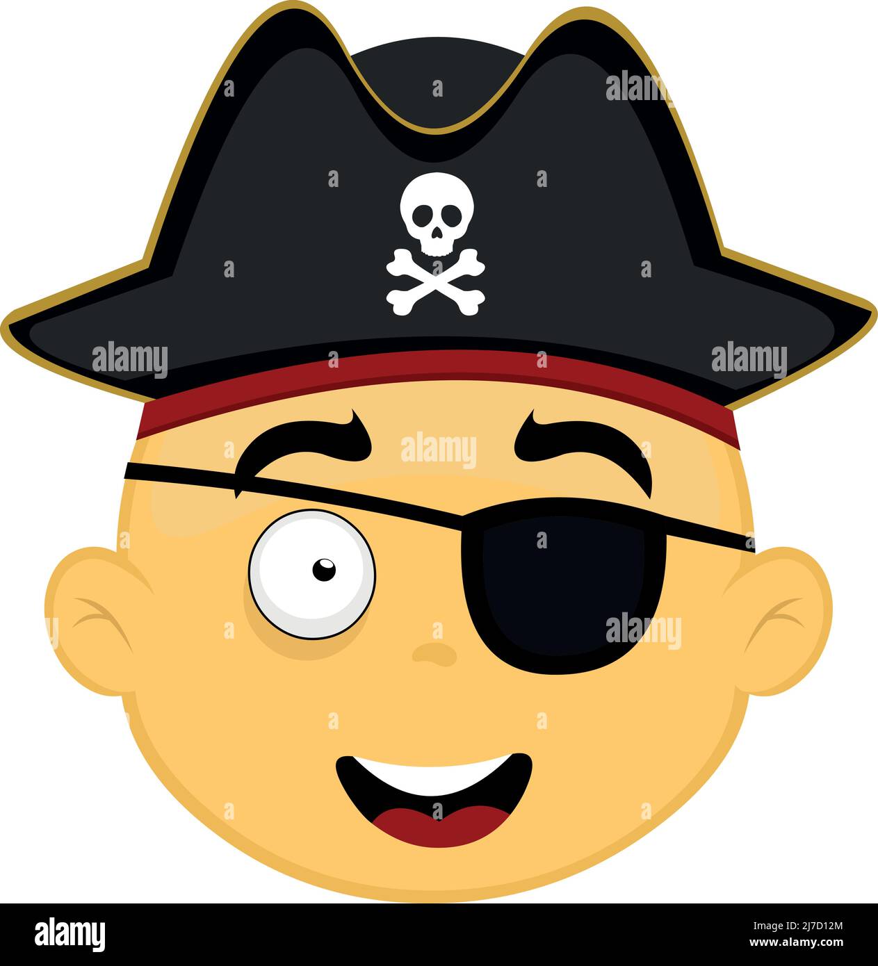 Vector illustration of a yellow cartoon pirate face with a hat and eyepatch Stock Vector