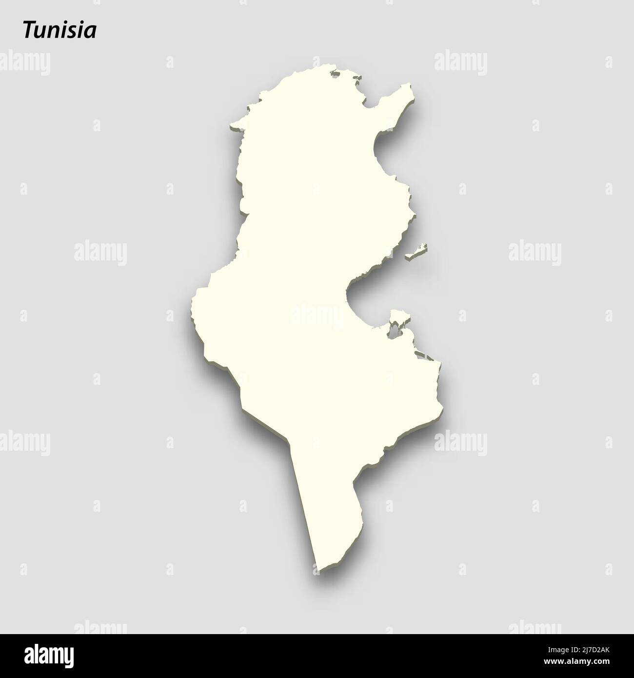 3d isometric map of Tunisia isolated with shadow. Paper card style ...