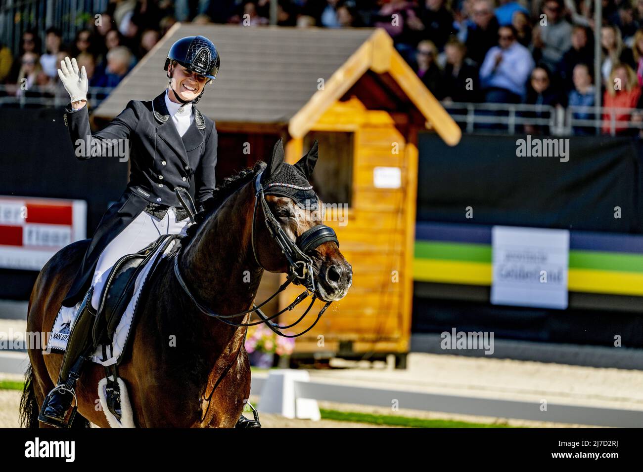 Ermelo, The Netherlands, 2022-05-08 17:02:08 ERMELO - Dinja van Liere and Hermès became champion during the Dutch dressage championship. ANP ROBIN UTRECHT netherlands out - belgium out Stock Photo