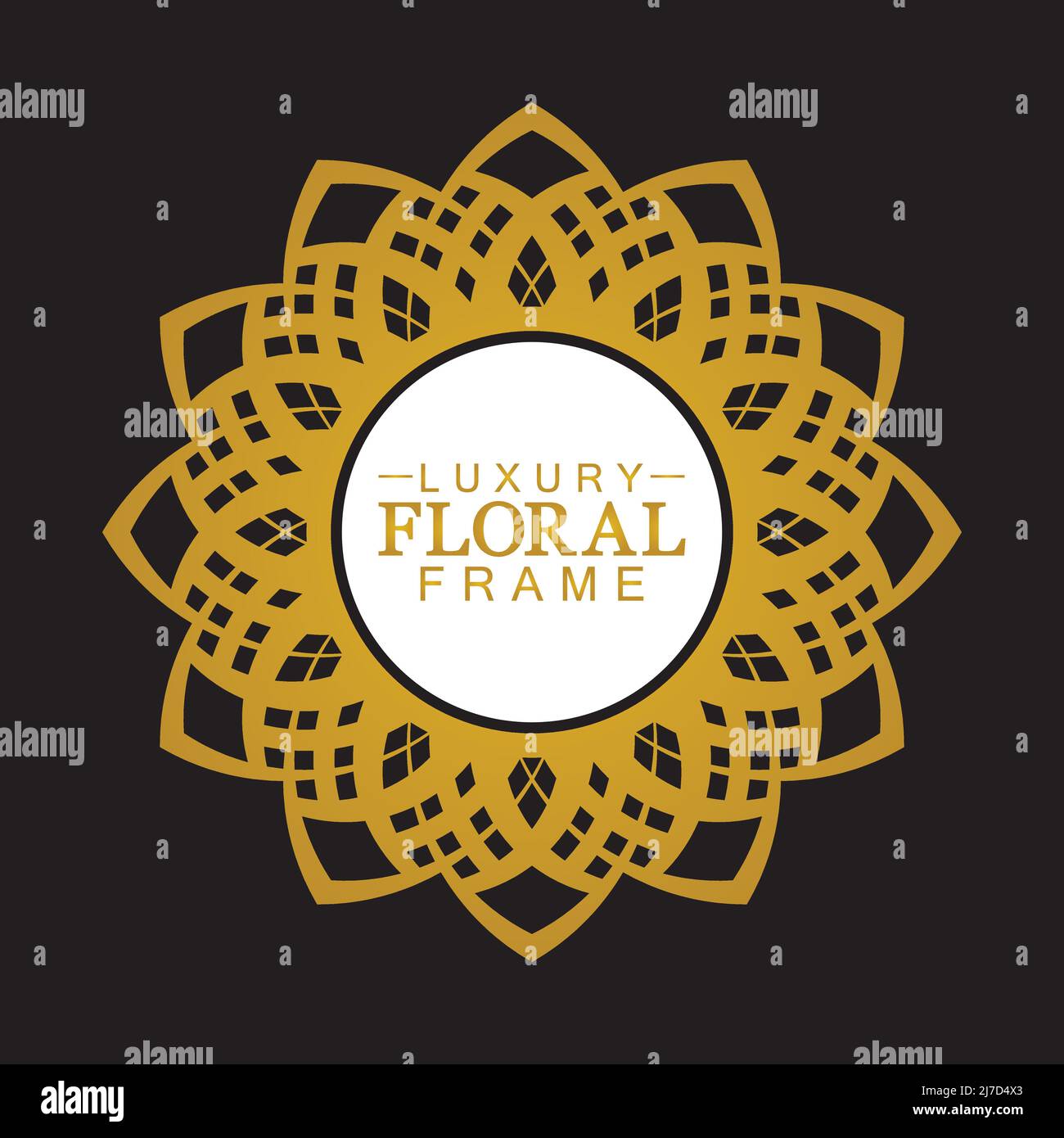 Gold ornamental round, Decorative art frame, Abstract vector floral ornament border, porcelain pattern design. Stock Vector