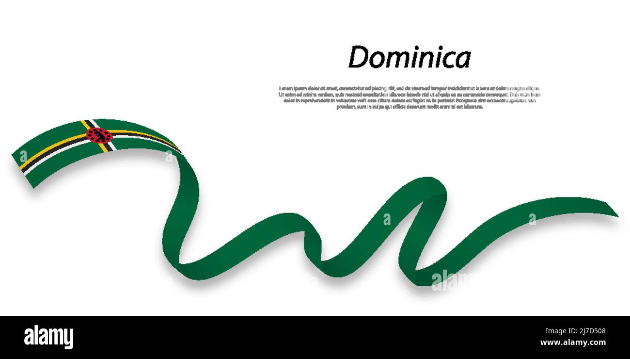 Waving ribbon or banner with flag of Dominica. Template for ...
