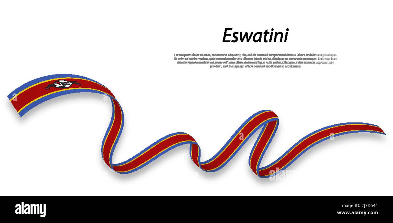 Waving ribbon or banner with flag of Eswatini. Template for ...
