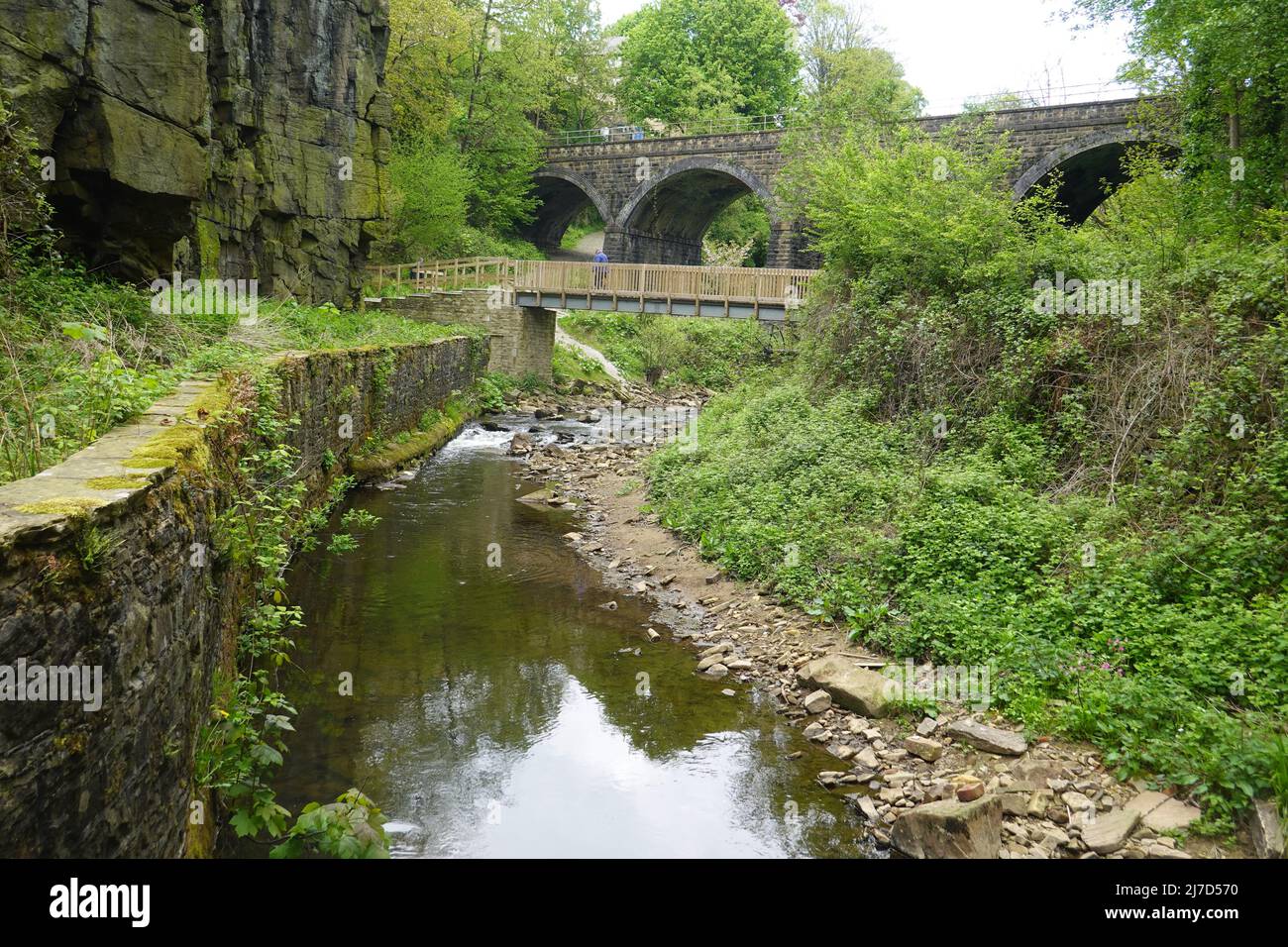 Torr Top Bridge, a pedestrian bridge over the River Sett in New Mills