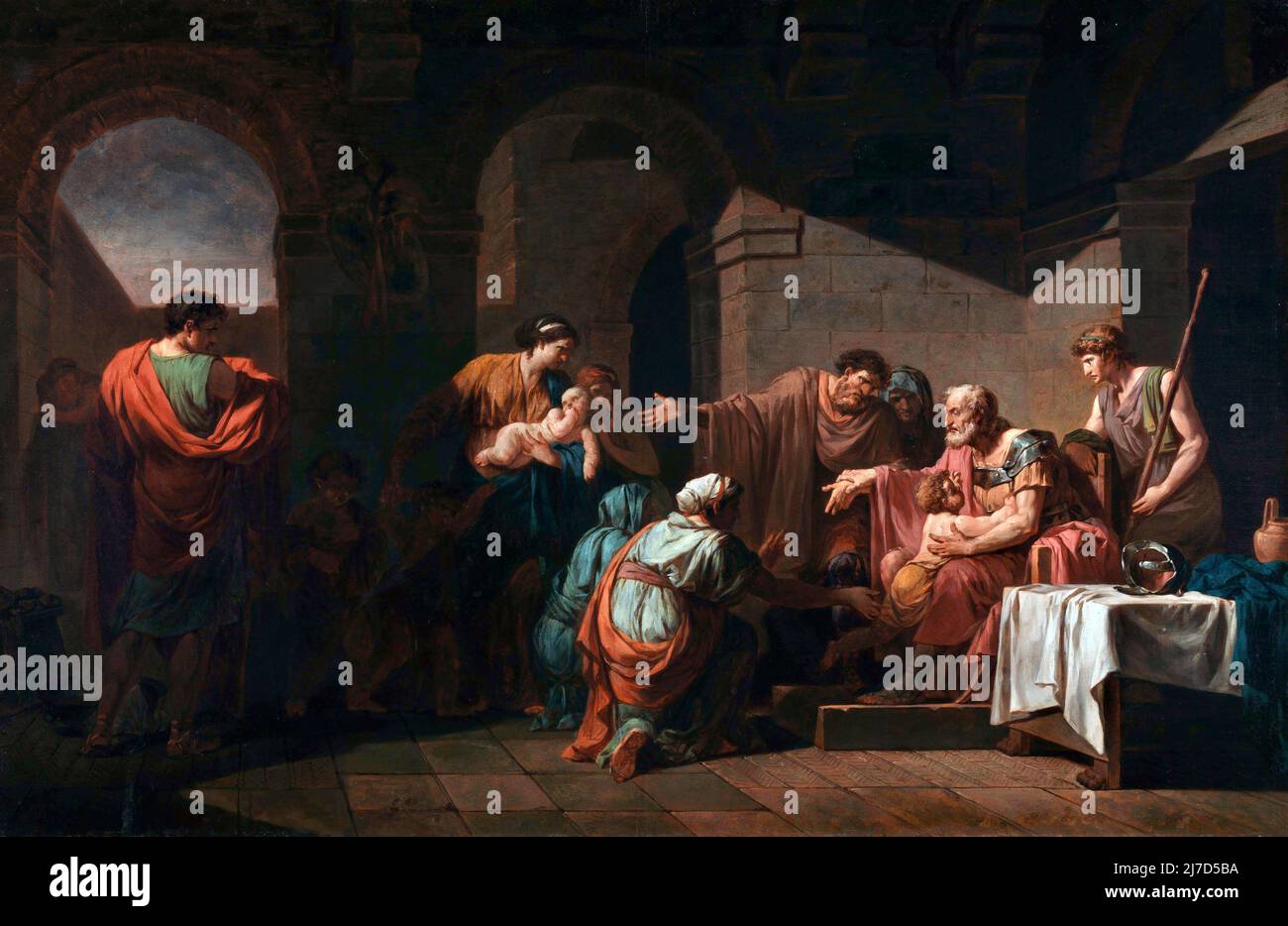 Belisarius receiving Hospitality from a Peasant by Jean-François Pierre Peyron (1744-1814), oil on paper laid down on canvas, 1779 Stock Photo