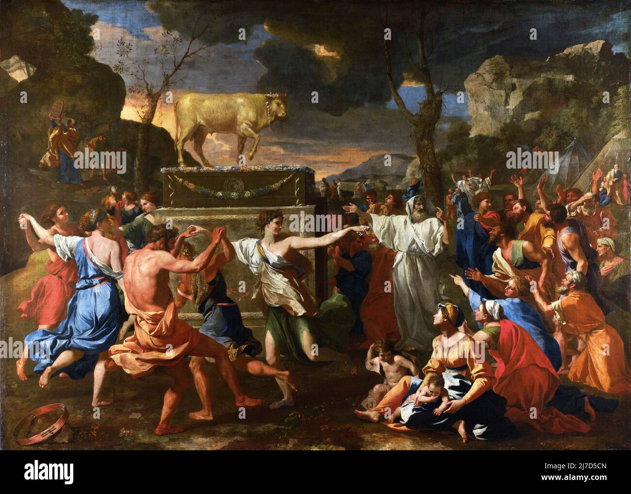 The Adoration of the Golden Calf by Nicolas Poussin (1594-1665), oil on canvas, c. 1633-34 Stock Photo