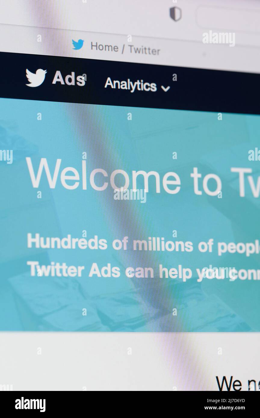New york, USA - January 31 2022: Twitter ads analytic  on smartphone screen close up view Stock Photo