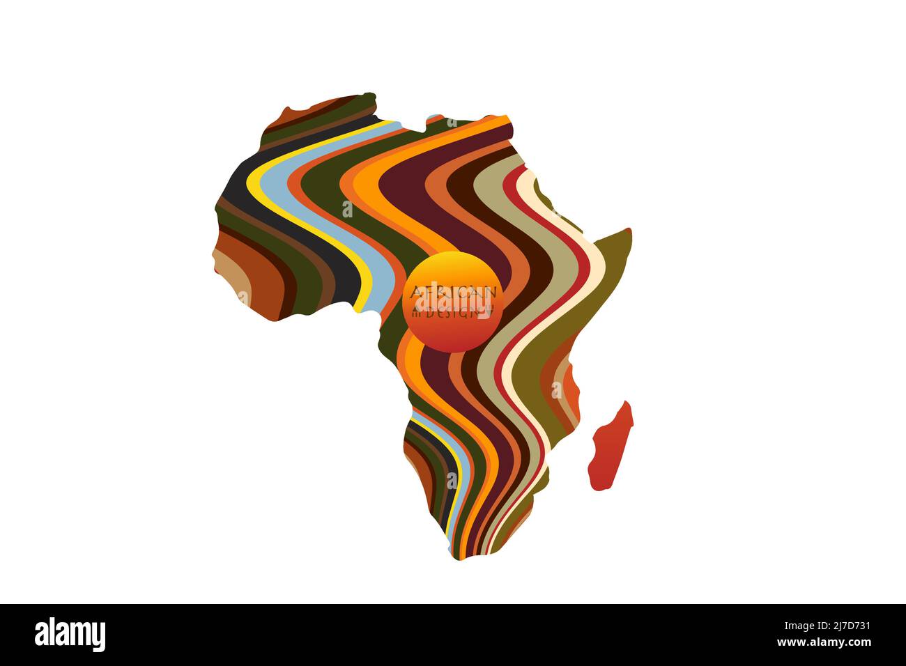 Africa patterned map with ethnic striped motifs. Logo Banner, tribal traditional African colors, strips pattern elements, concept design. Vector Stock Vector