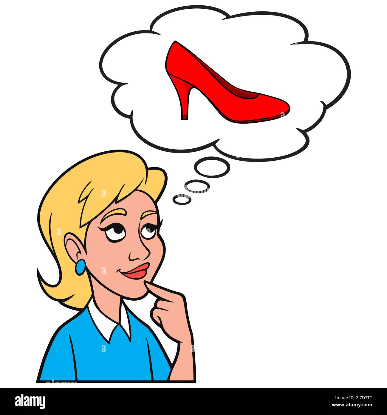 Girl thinking about Ladies Dress Shoes - A cartoon illustration of a Girl thinking about Ladies Dress Shoes. Stock Vector
