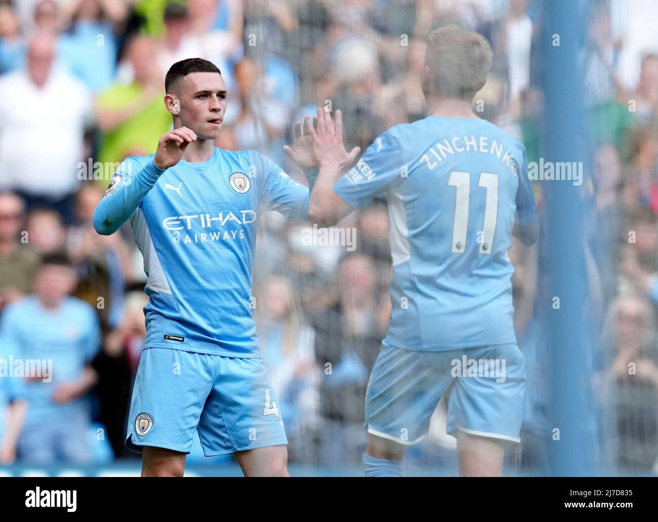 Manchester, England, 8th May 2022.   Phil Foden of Manchester City celebrates scoring the fourth goal during the Premier League match at the Etihad Stadium, Manchester. Picture credit should read: Andrew Yates / Sportimage Stock Photo